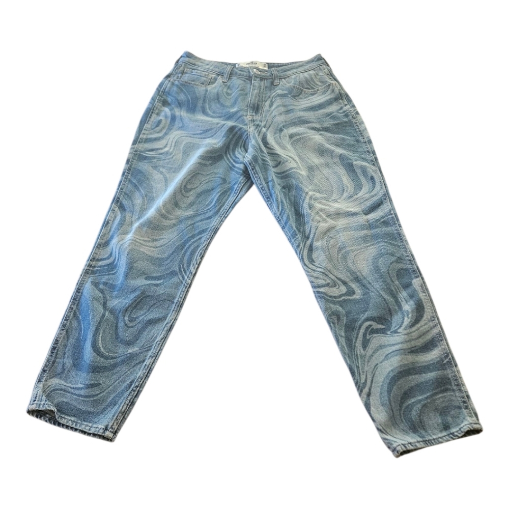 Hollister Curvy Mom Jeans High Rise Indigo Marble Print Size 5 High Waist